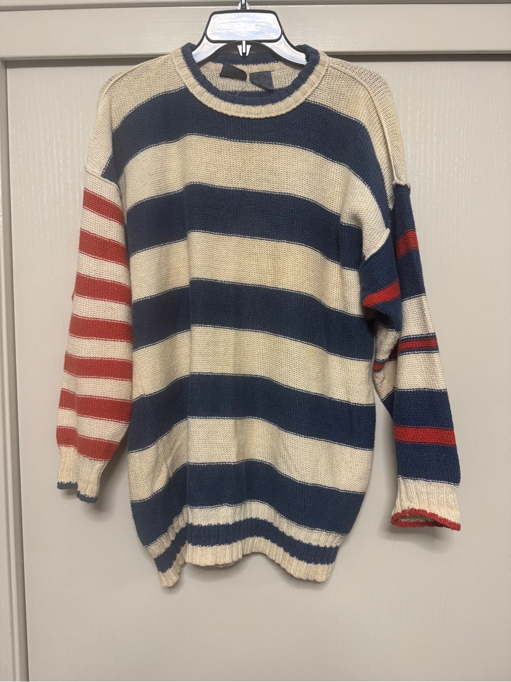 Vintage Striped Crewneck Sweater in Navy, Cream & Red